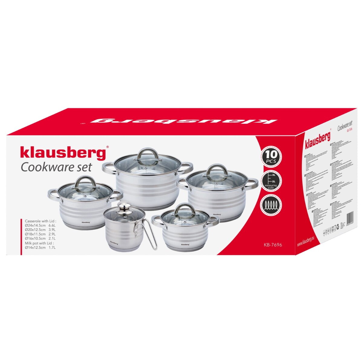 Zestaw garnków stalowych 10 ele. 1.7/2.1/2.9/3.9/6.6L KLAUSBERG