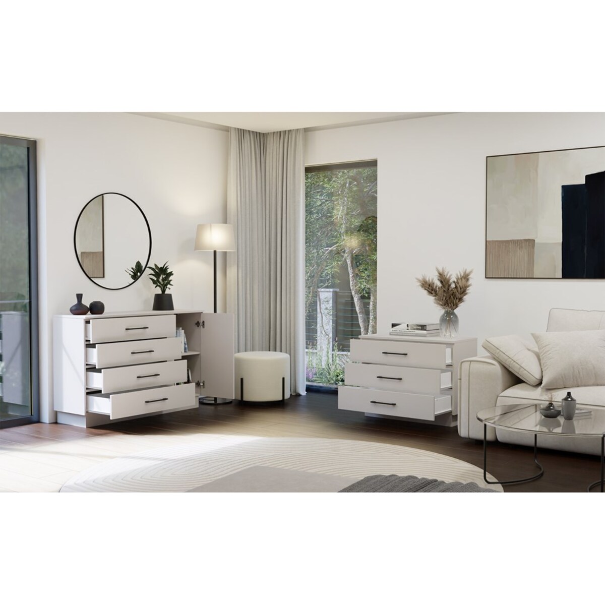 Komoda AMBER 1D4S Szafka 1 Drzwi 4 Szuflady Do Sypialni Salonu Kaszmir Beż