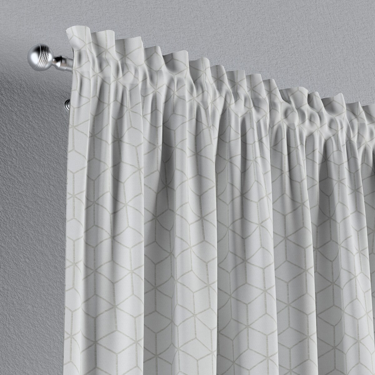 Zasłona na kanale z grzywką 1 szt. 130x245 wzór sześcianów na białym tle
