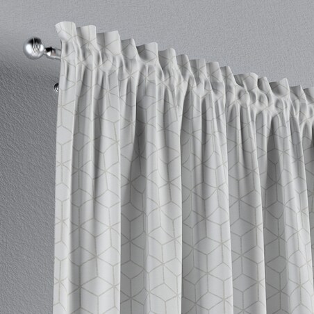 Zasłona na kanale z grzywką 1 szt. 130x245 wzór sześcianów na białym tle
