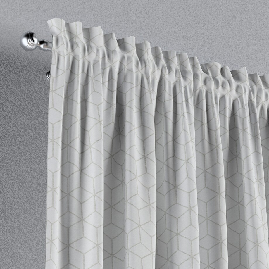 Zasłona na kanale z grzywką 1 szt. 130x245 wzór sześcianów na białym tle