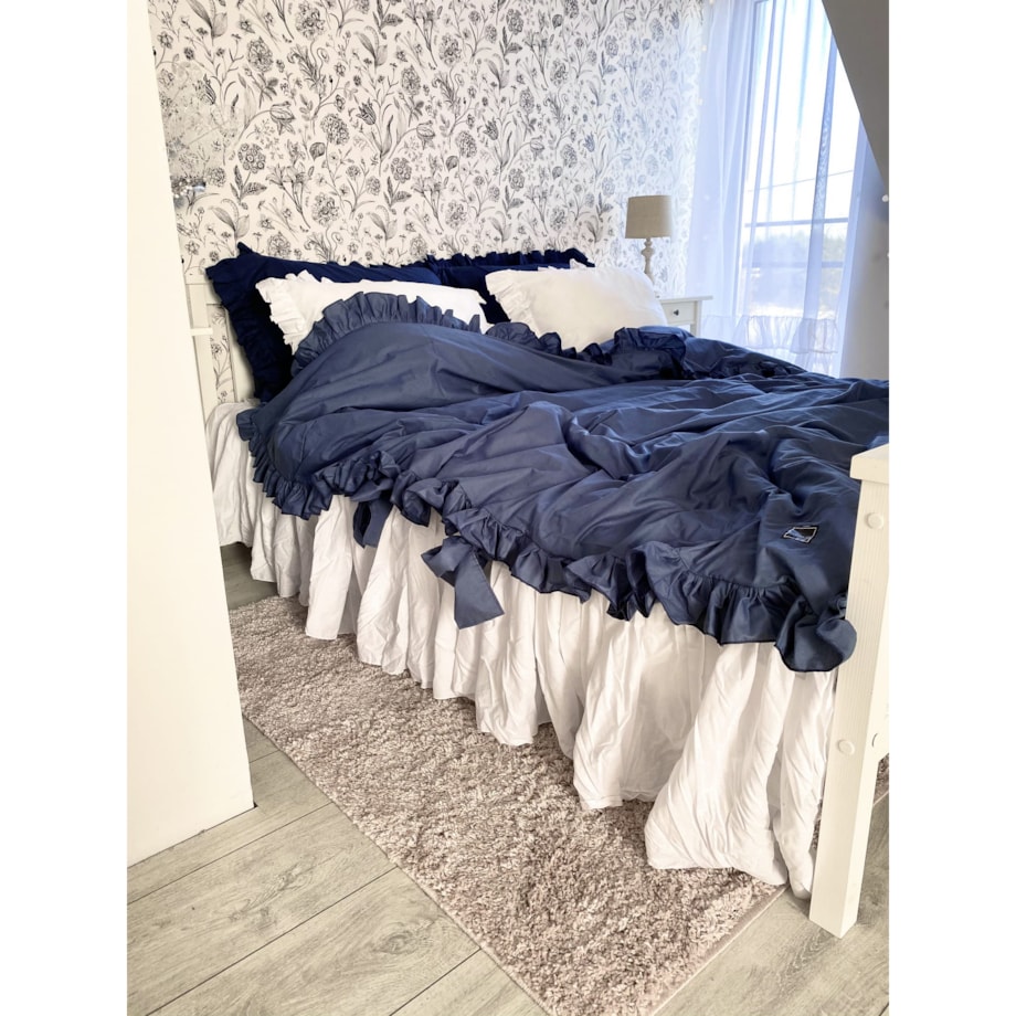 Prześcieradło Na Łóżko Bawełniane Z Ozdobną Falbanką Białe 180 Cm