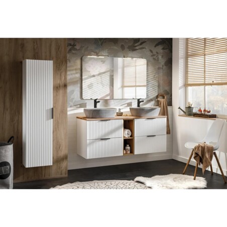 Szafka pod umywalkę nablatową ADEL WHITE 82 60cmx2 biała - zestaw 140 cm z regałem i blatem