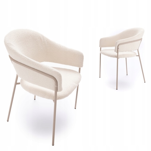 ZESTAW 2 SZTUK Krzesła ORANO Boucle Białe Kaszmir Metalowa Rama JAPANDI