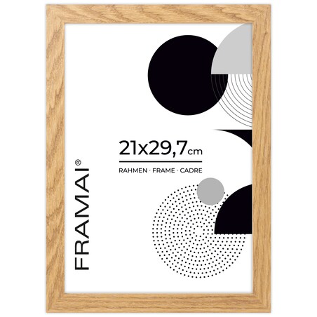 Ramka na zdjęcia 21x29,7 cm dębowa rama MDF z plexi do powieszenia pion poziom klasyczna prostokątna ramka FRAMAI®