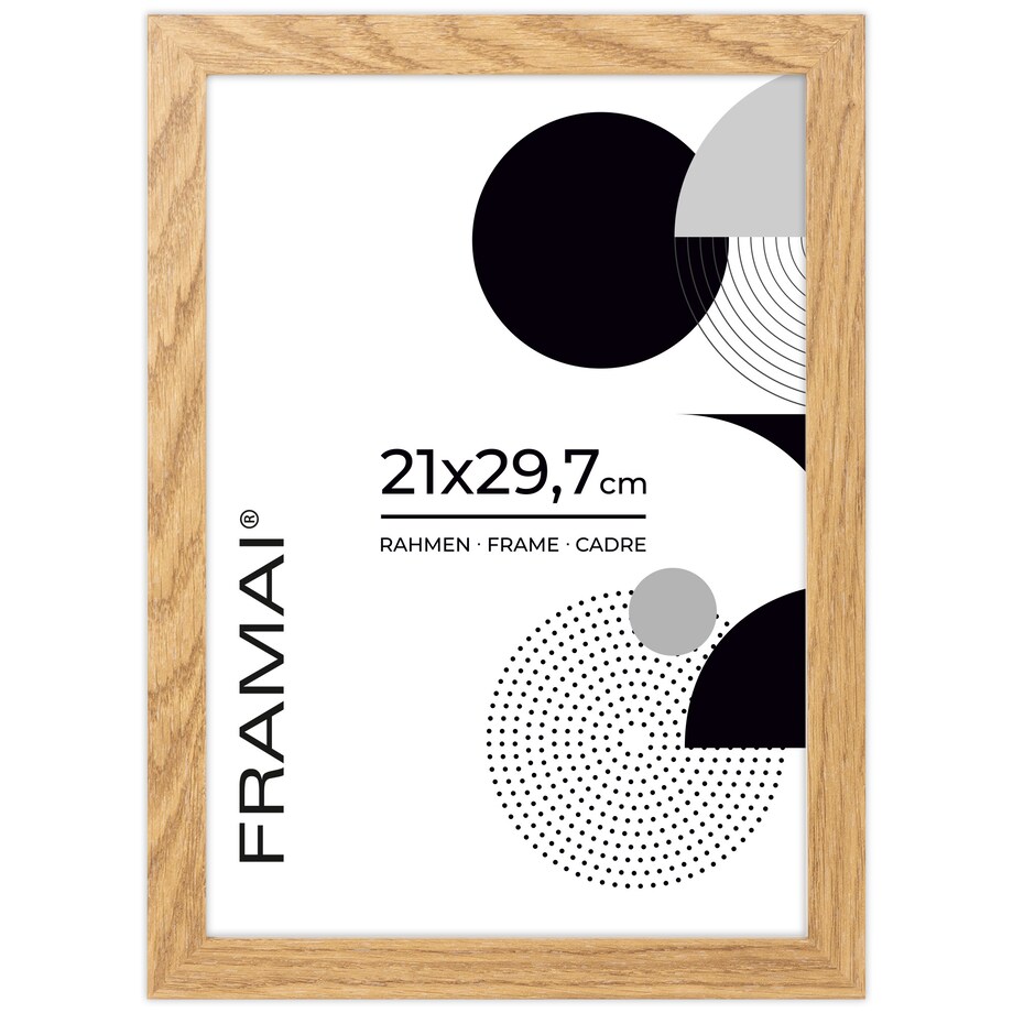 Ramka na zdjęcia 21x29,7 cm dębowa rama MDF z plexi do powieszenia pion poziom klasyczna prostokątna ramka FRAMAI®
