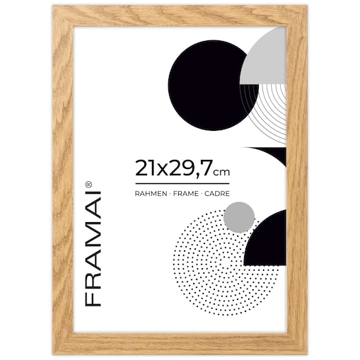 Ramka na zdjęcia 21x29,7 cm dębowa rama MDF z plexi do powieszenia pion poziom klasyczna prostokątna ramka FRAMAI®