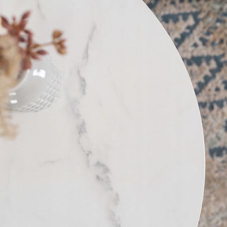 Stolik Kawowy Okrągły Glamour Biały Marmur Czarny CONNY MAX