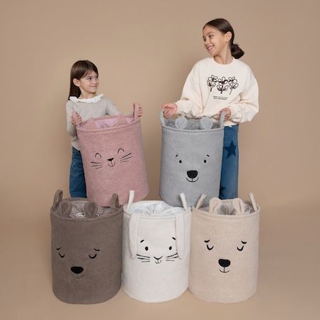 kosz na zabawki sipo, wersja premium boucle, zamykany na ściągacz, różowy kot, xl