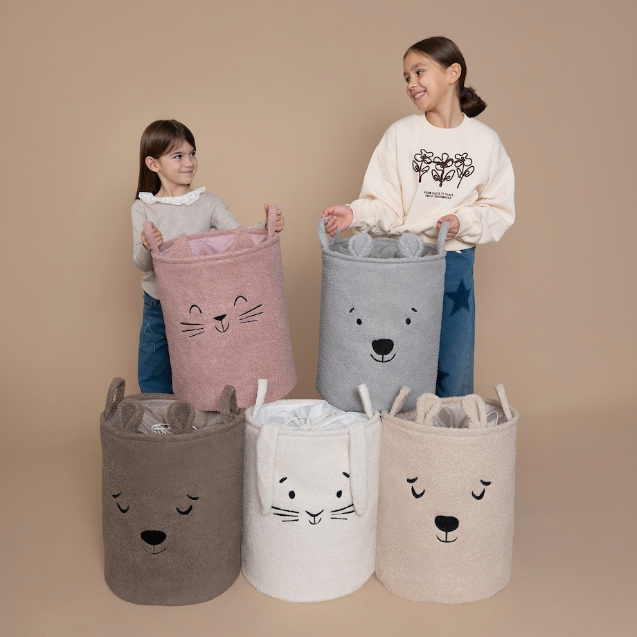 kosz na zabawki sipo, wersja premium boucle, zamykany na ściągacz, różowy kot, xl