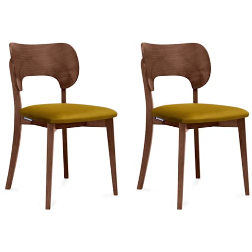 KONSIMO LYCO Krzesła loftowe, orzech ciemny musztardowo-żółty, 2 szt