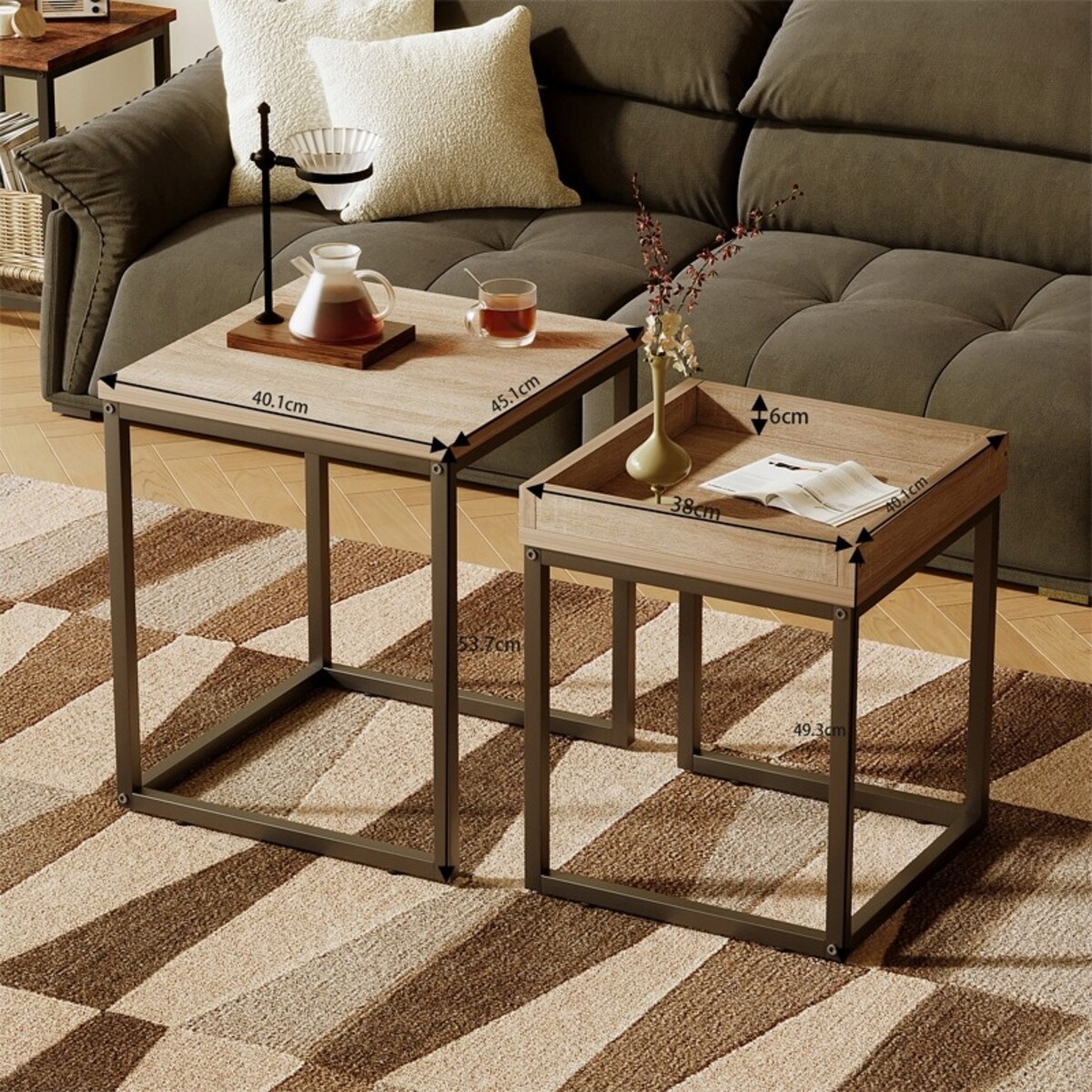 Stolik kawowy ława stół zestaw stolików 2w1 loft industrialny jasny brąz