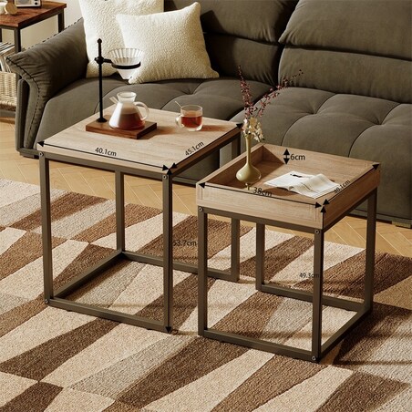 Stolik kawowy ława stół zestaw stolików 2w1 loft industrialny jasny brąz