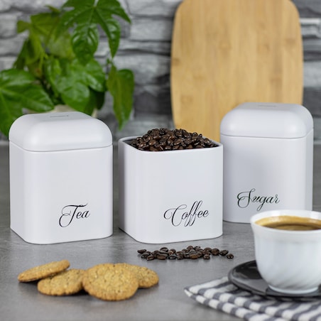 Zestaw metalowych pojemników kuchennych herbata kawa cukier biały KLAUSBERG
