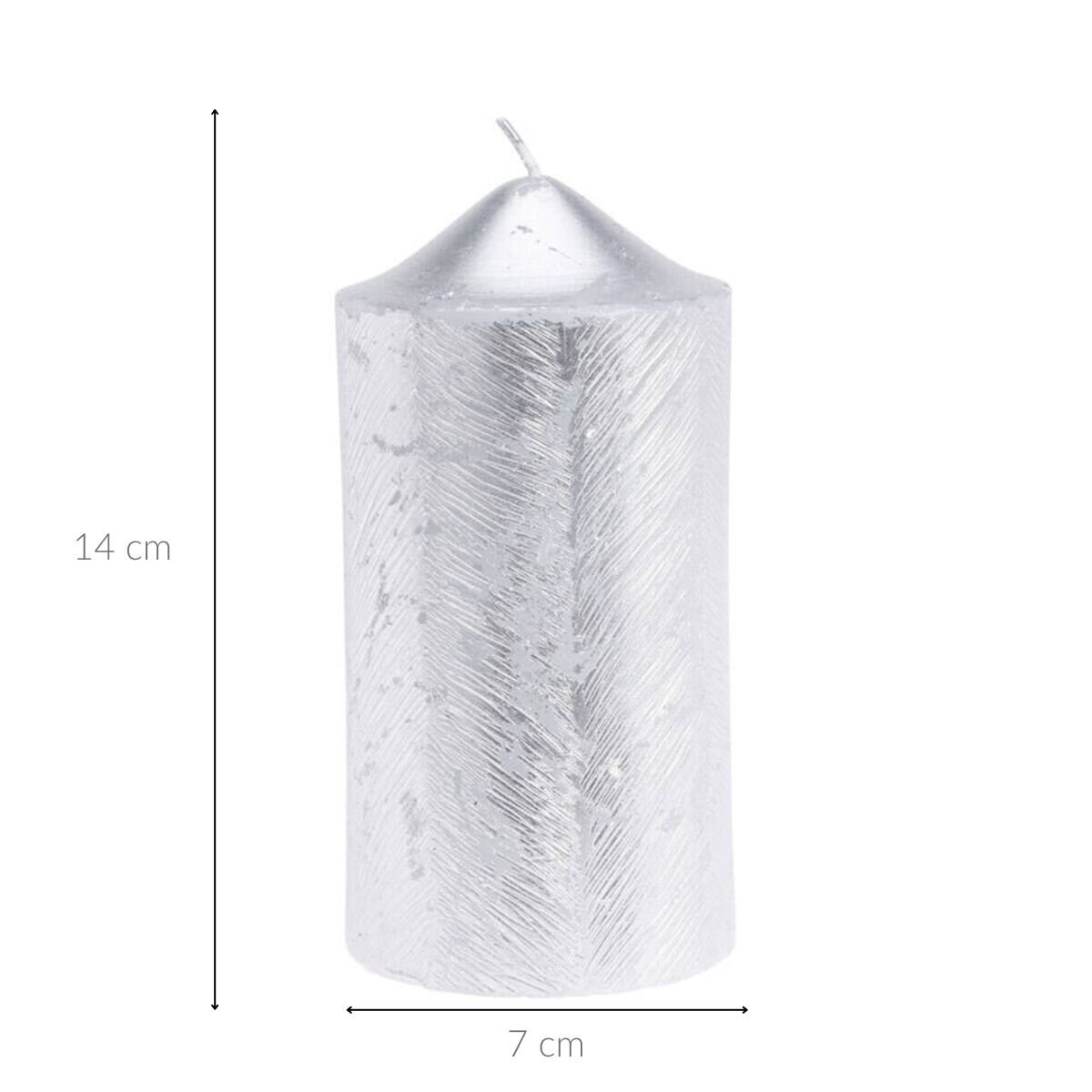 Świeca ozdobna z metalicznym wzorem, 7 x 14 cm