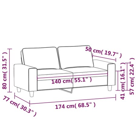 vidaXL Sofa 2-osobowa, ciemnoszara, 140 cm, tapicerowana tkaniną