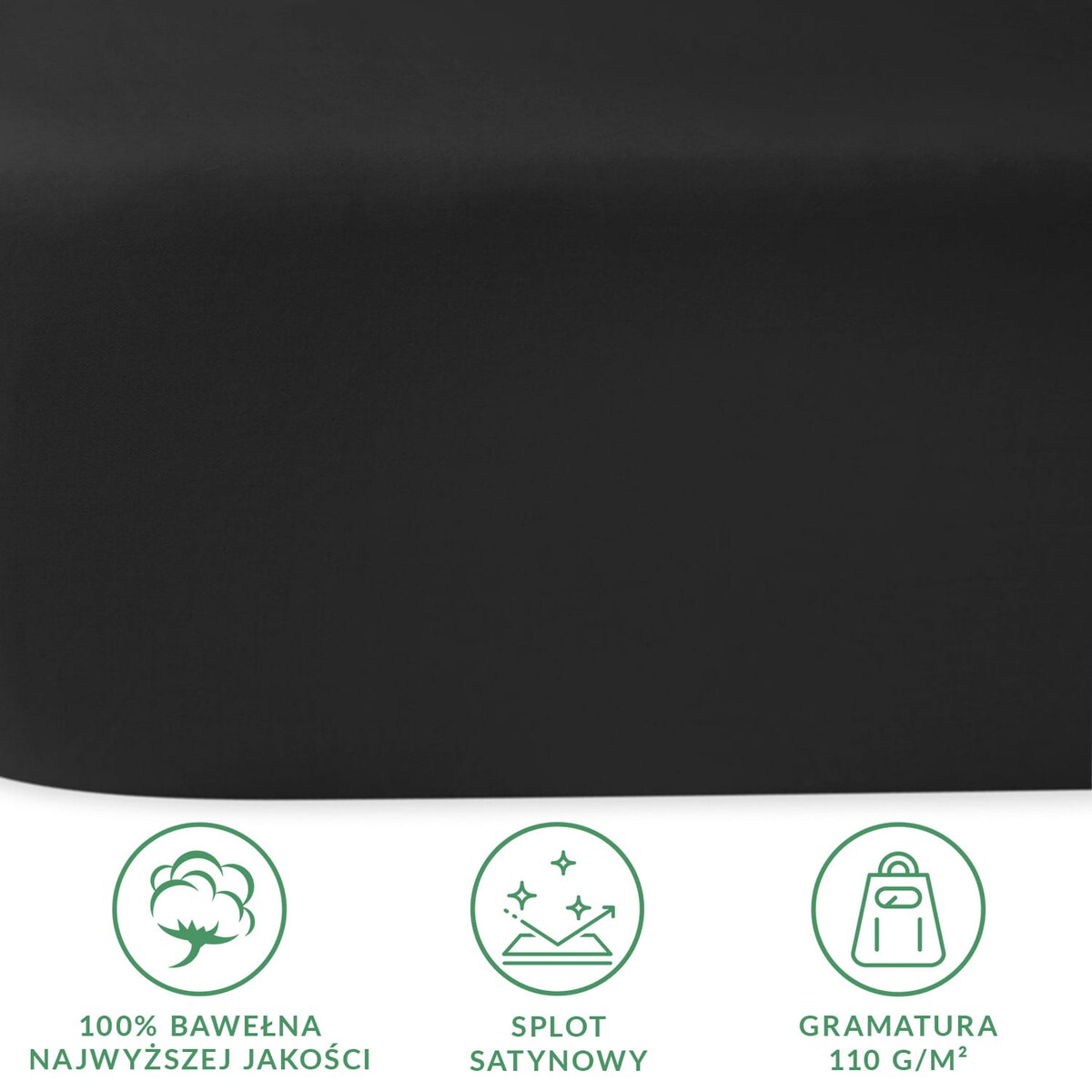 Prześcieradło satynowe bez gumki 160x220 kolor Czarny
