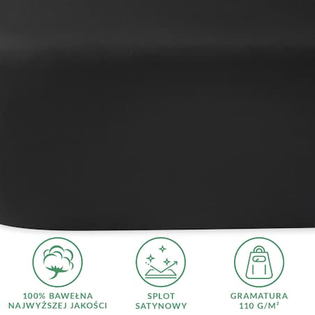 Prześcieradło satynowe bez gumki 160x220 kolor Czarny