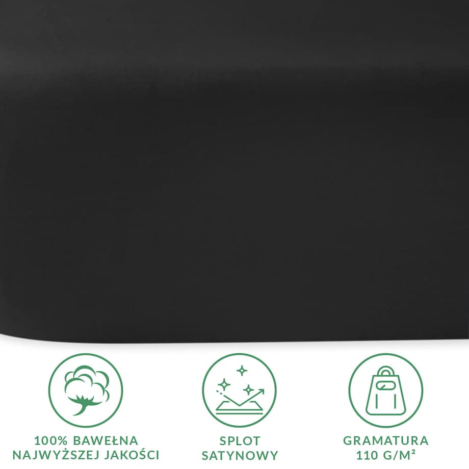 Prześcieradło satynowe bez gumki 160x220 kolor Czarny