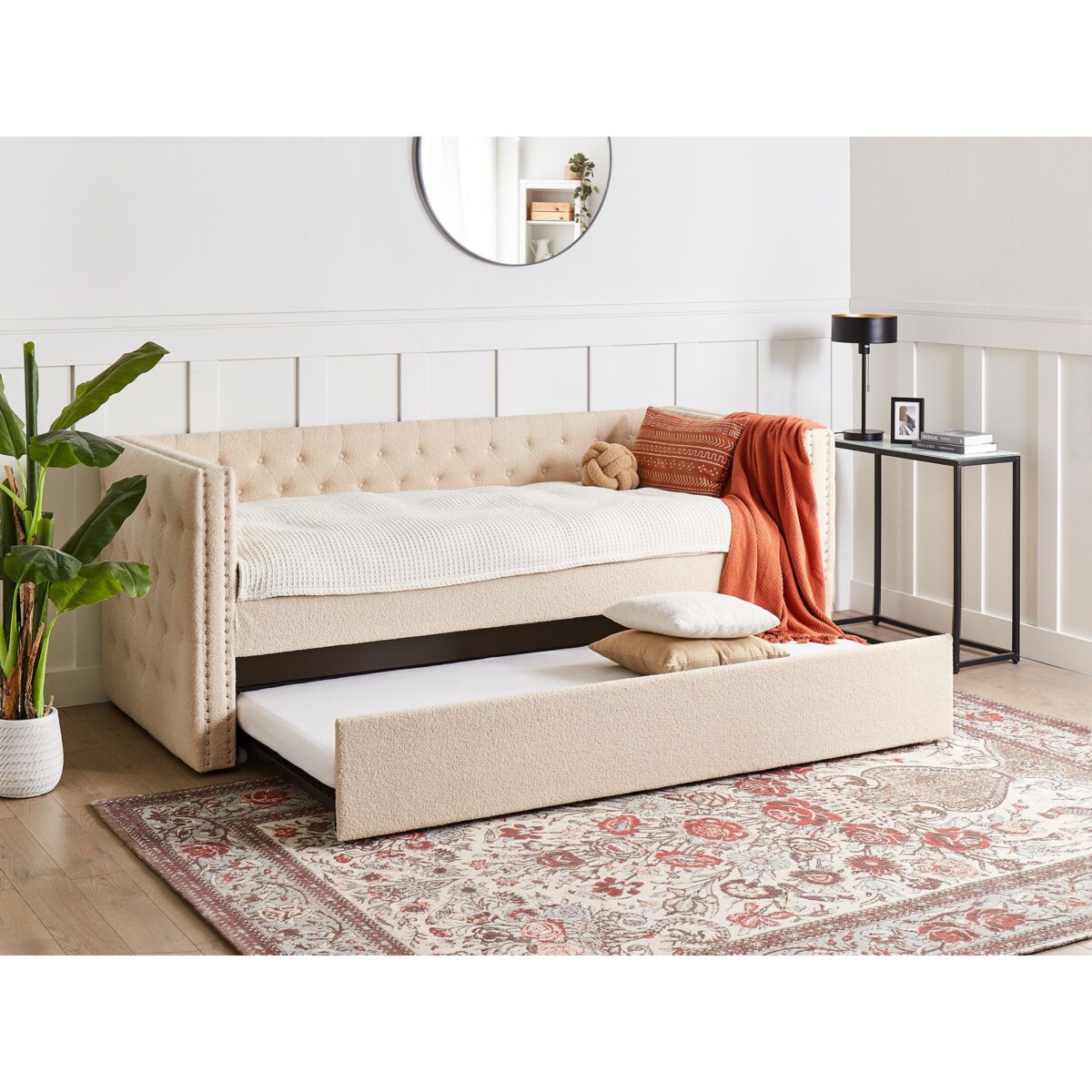 Łóżko wysuwane boucle 90 x 200 cm beżowe GASSIN