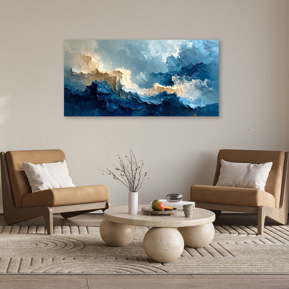 Obraz do salonu sypialni biura, Niebieskie Fale Kształty 120x60 cm