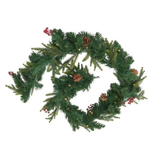 Girlanda świąteczna, choinka z jagodami i szyszkami, 180 cm, LED, kolor zielony, tworzywo sztuczne