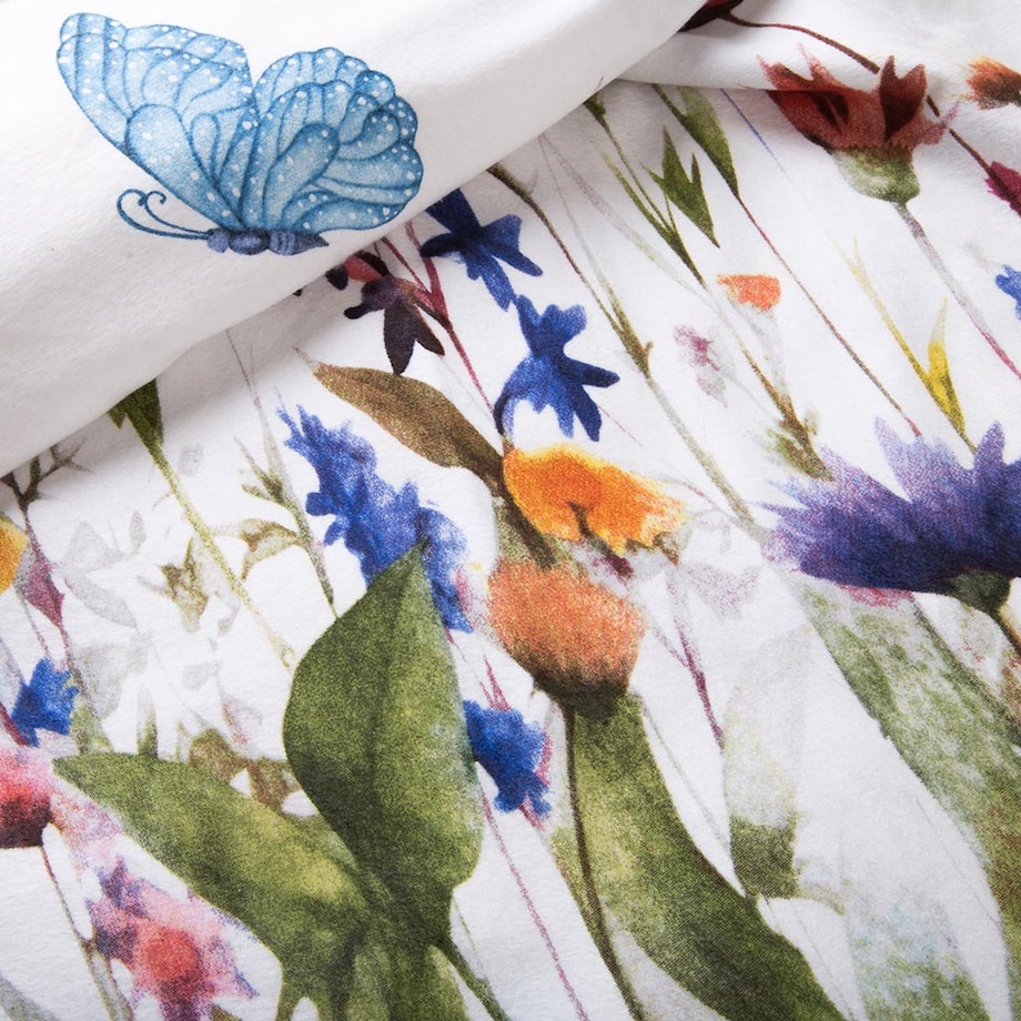 Pościel flanelowa 180x200 Florina Snow biała z kolorowymi kwiatami, Flanelove