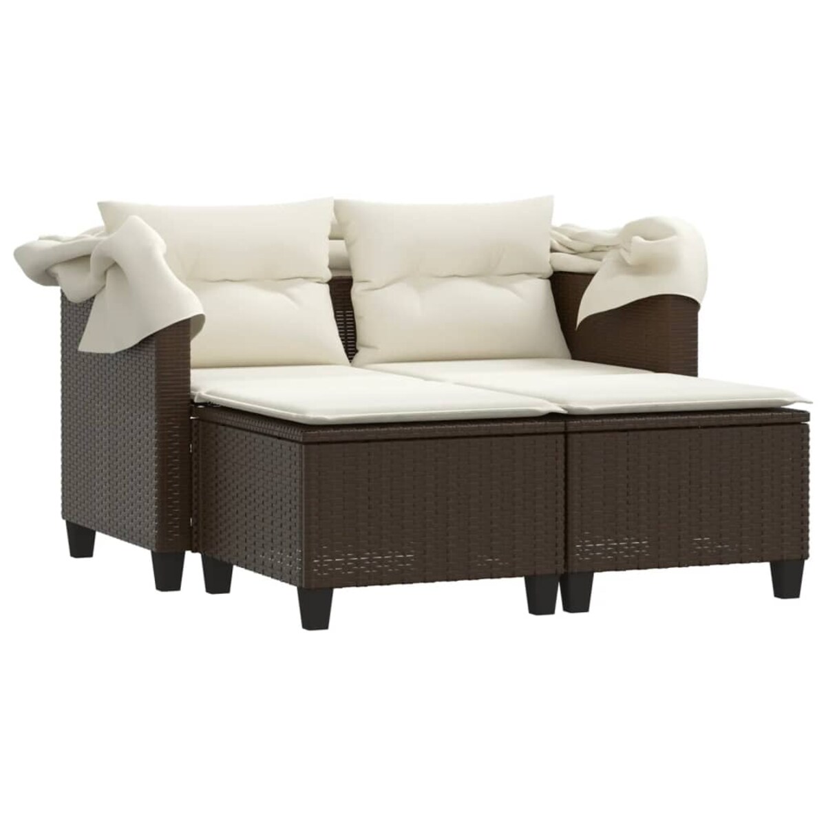 vidaXL 2-os. sofa ogrodowa, daszek i podnóżki, brązowa, rattan PE