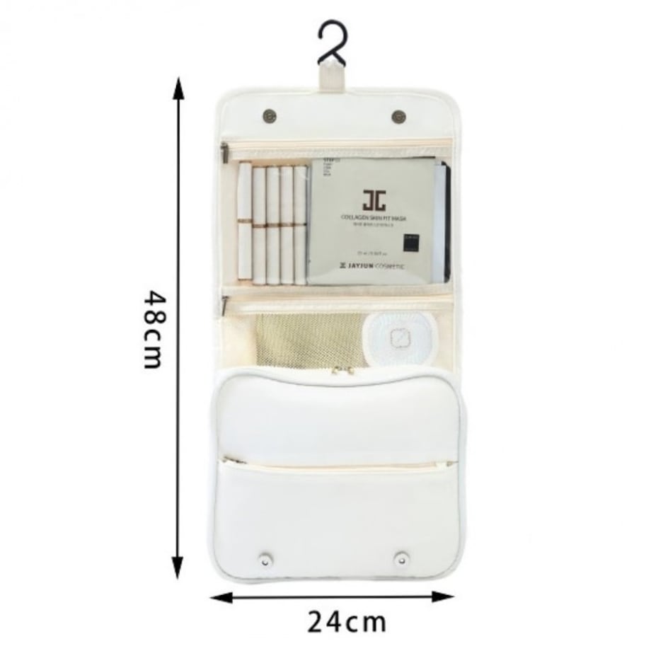 Kosmetyczka rozkładana elegancka kuferek etui z rączką kremowa KS153K