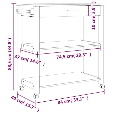 vidaXL Wózek kuchenny MONZA, 84x40x88,5 cm, lite drewno sosnowe