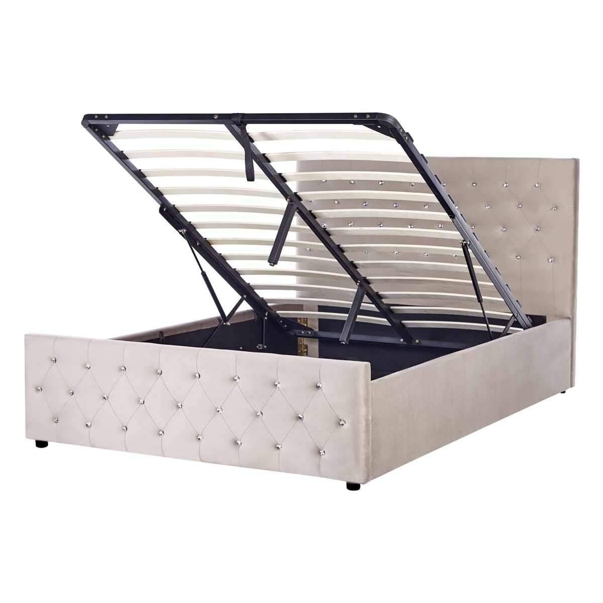 Łóżko z pojemnikiem welurowe 140 x 200 cm beżowoszare AMIENS