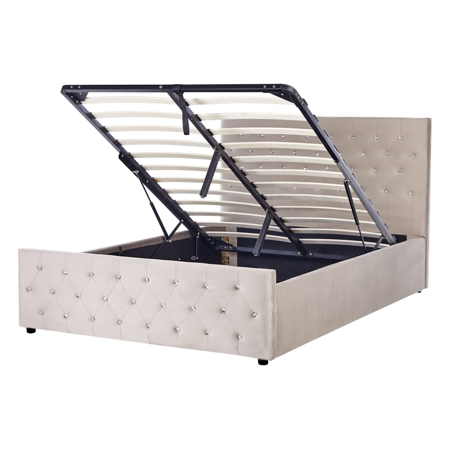 Łóżko z pojemnikiem welurowe 140 x 200 cm beżowoszare AMIENS