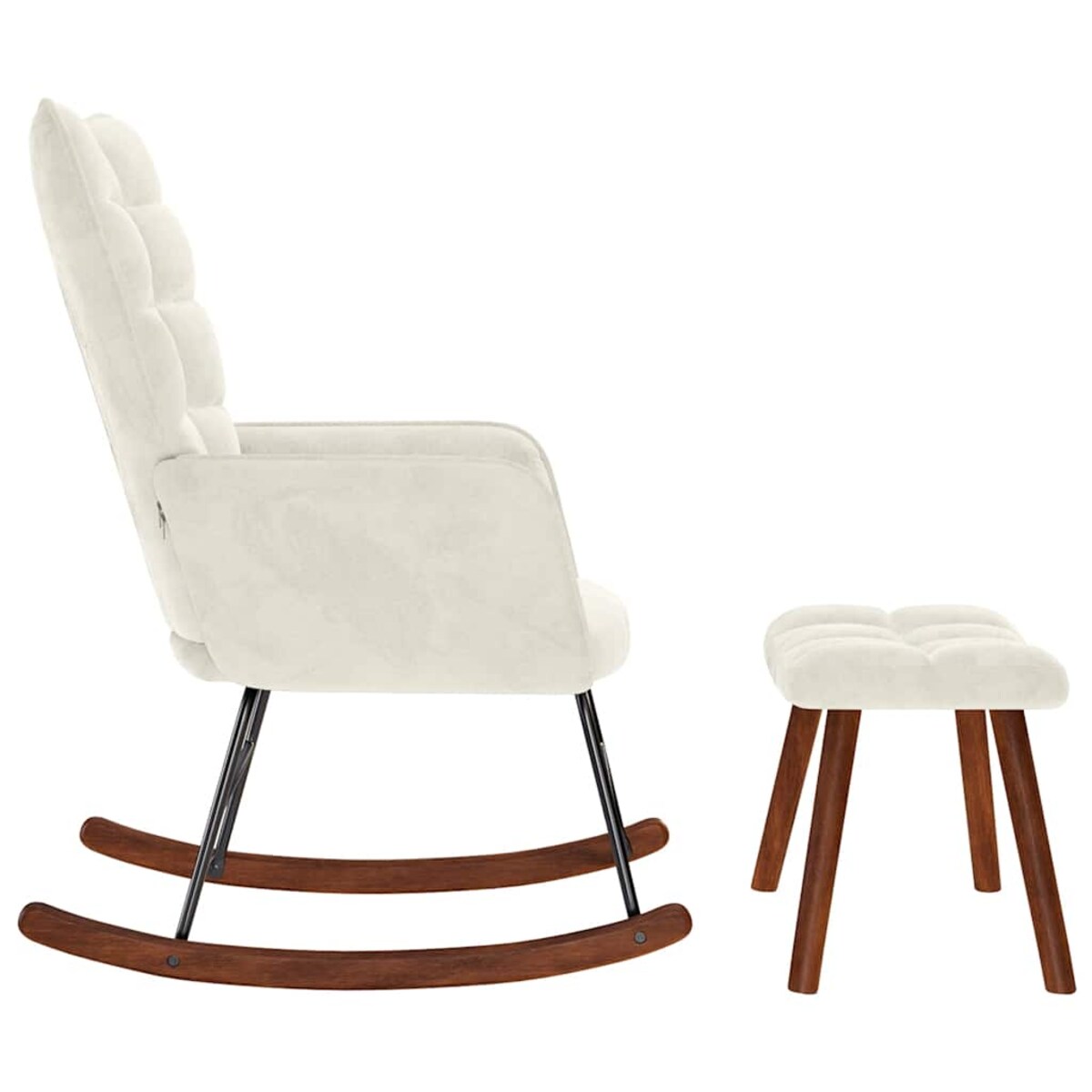 vidaXL Fotel bujany ze stołkiem, kremowy aksamit