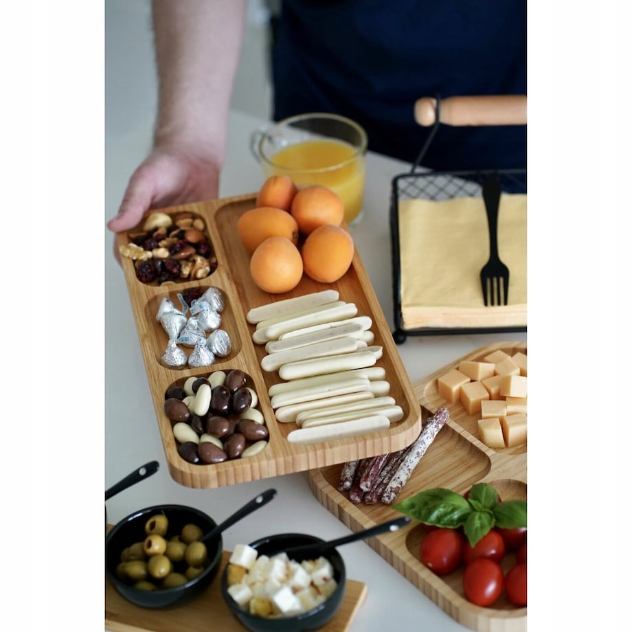 TALERZ BAMBUSOWY PATERA NA PRZEKĄSKI SERY oliwki wędlinkę jedzenie 33 cm