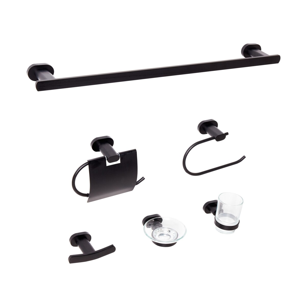 Zestaw akcesoriów toaletowych 6 elementów TOCOPILLA Z uchwytami i haczykami na ręczniki Czarny