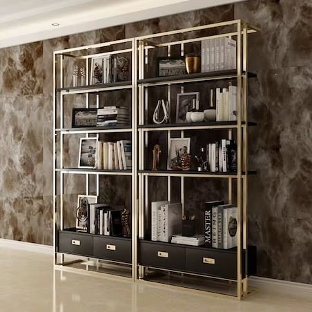 Nowoczesny regał czarny złoty ze stali nierdzewnej do gabinetu / do salonu /do sklepu / witryna Anew Black Premium 180x35x120