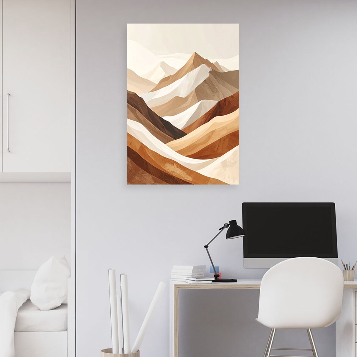 Obraz do salonu sypialni biura kuchni hotelu spa, Krajobraz górski w stylu boho beżowo brązowy 40x60 cm