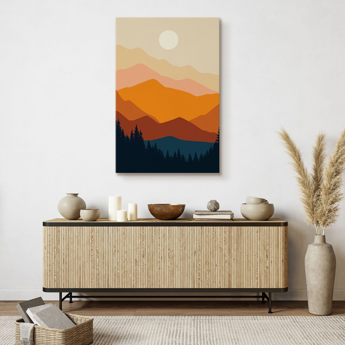 Obraz Las Góry Słońce Krajobraz Boho 30x40cm