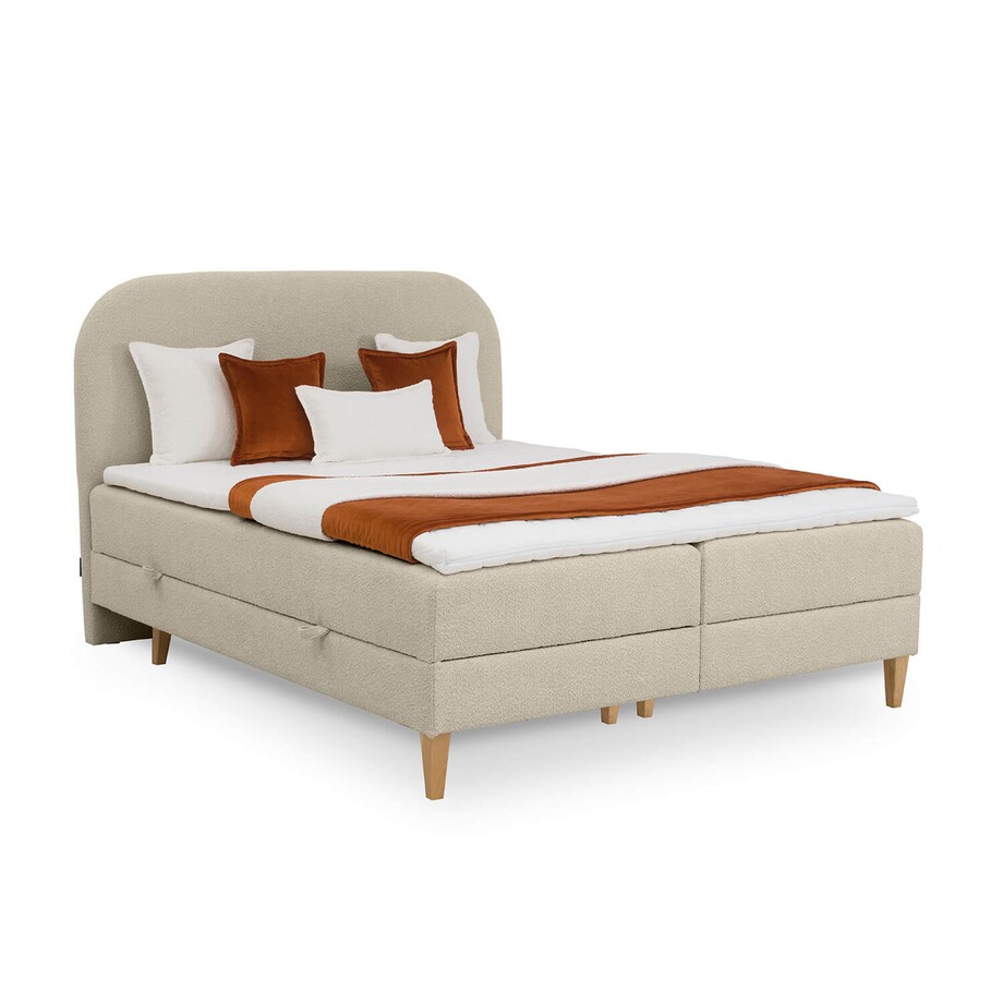 Łóżko kontynentalne CATRINE 140x200 z pojemnikiem, Beż, tkanina Baloo 2075