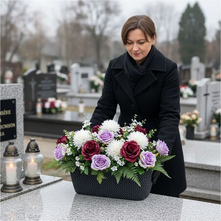 Donica Na Cmentarz Skrzynka Korytko Doniczka Na Wszystkich Świętych 29,7 Cm Antracytowa