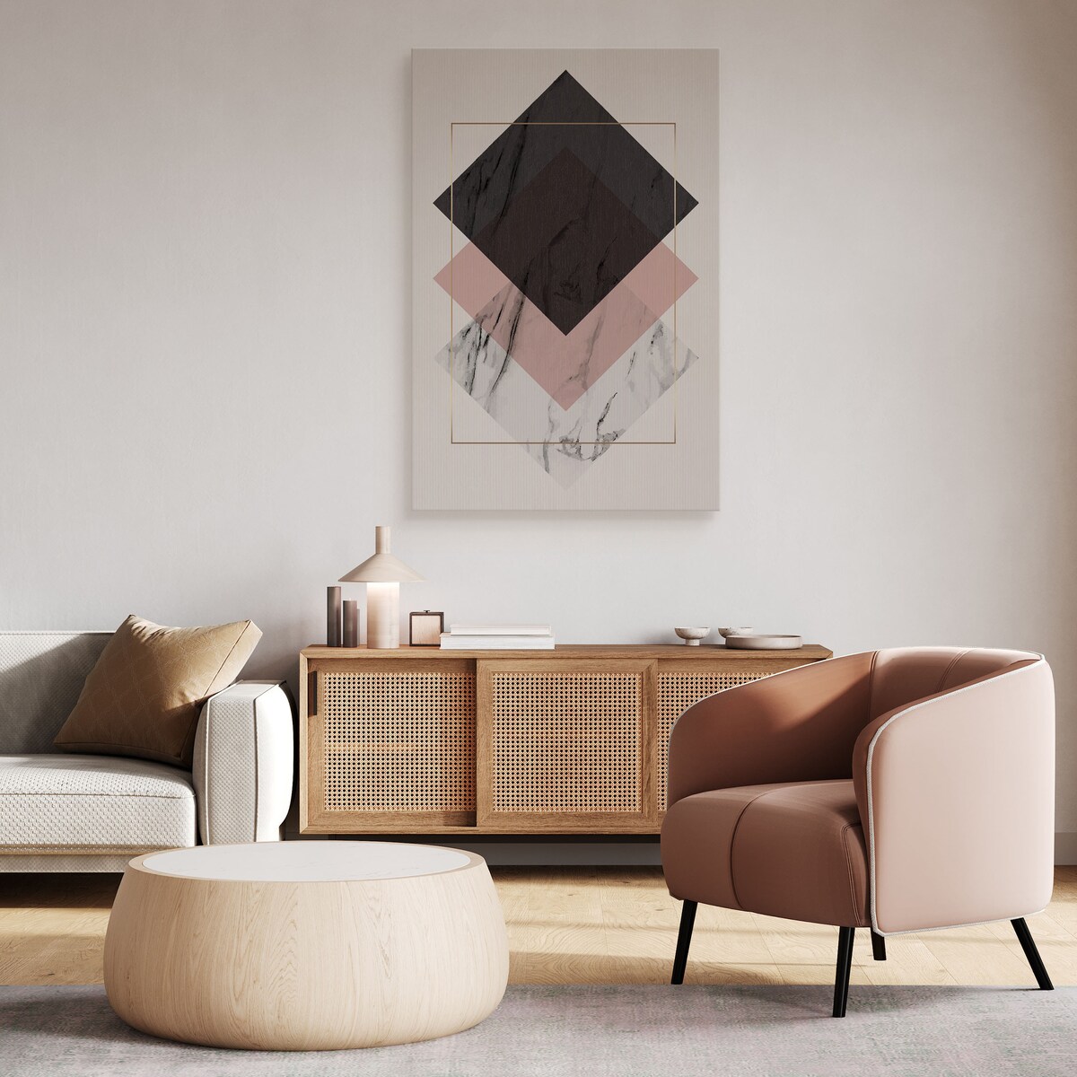 Obraz Abstrakcja Pastelowe Różowe Romby 80x120cm