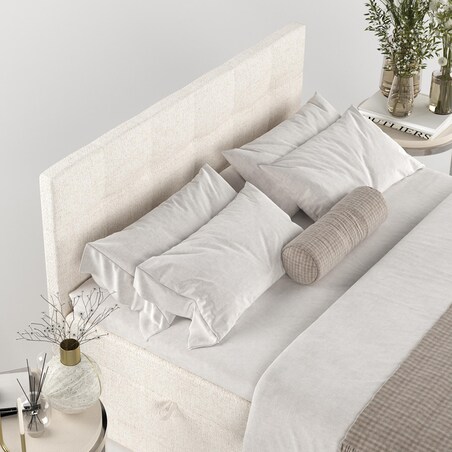 Łóżko tapicerowane LEAN 140x200 z pojemnikiem, Kremowy, tkanina Neve 02