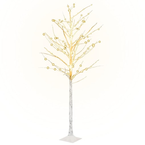vidaXL Brzoza z oświetleniem, 128 ciepłych białych LED, 220 cm