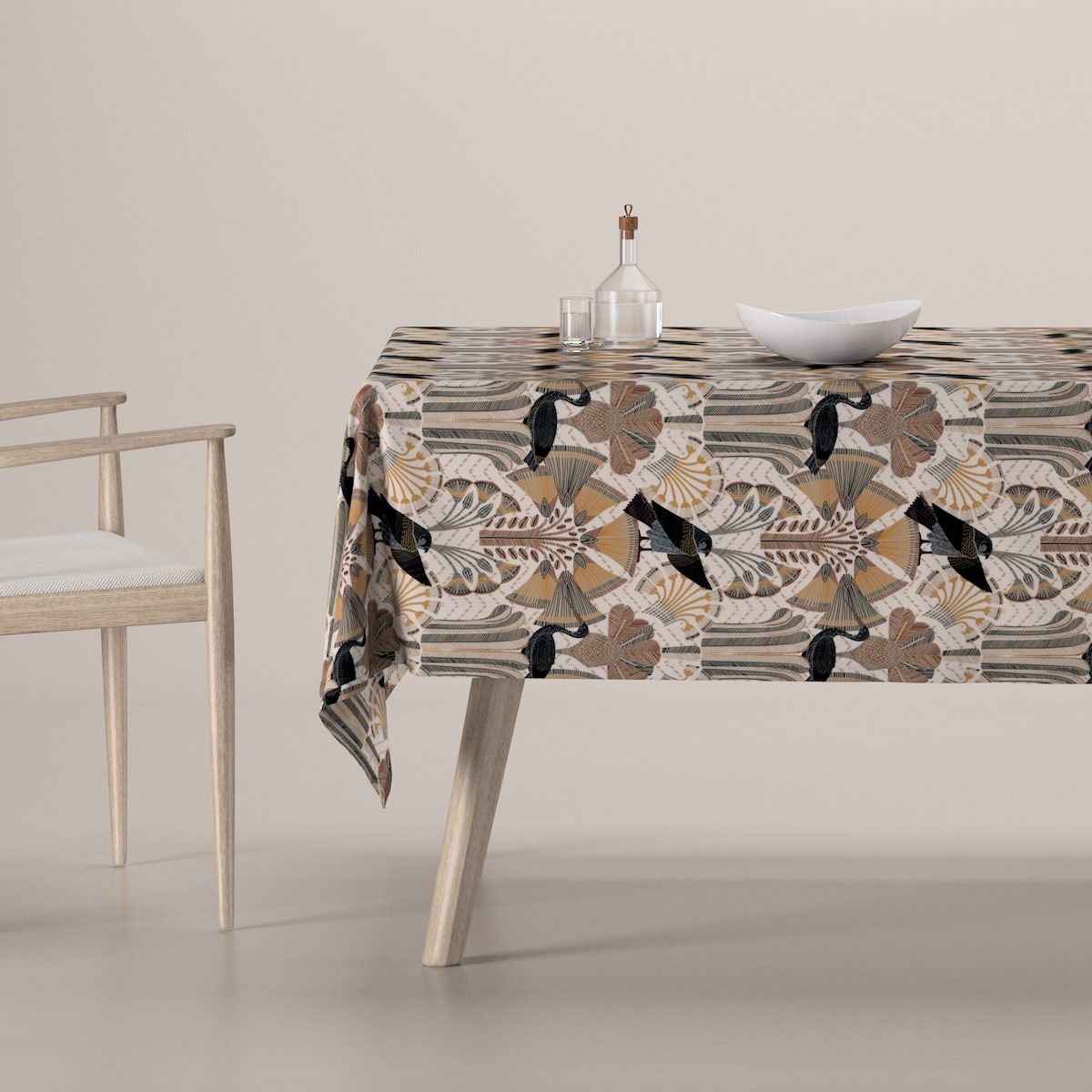 Obrus prostokątny 130 x 130 cm abstrakcyjny beżowo-brązowy wzór