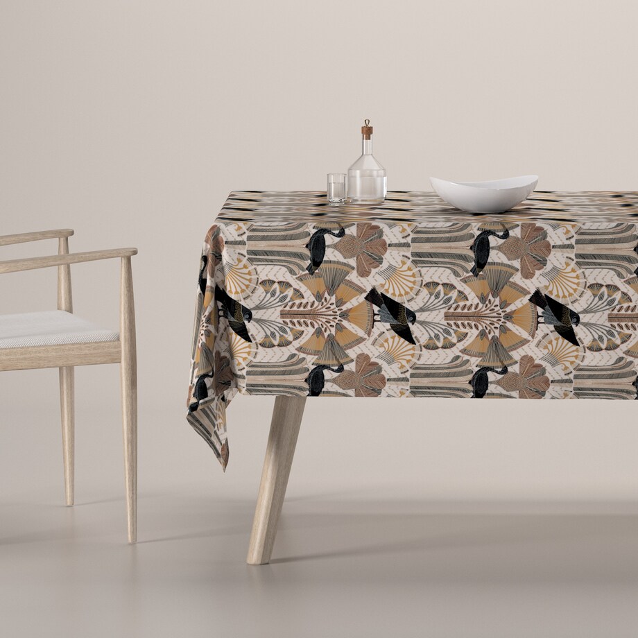 Obrus prostokątny 130 x 130 cm abstrakcyjny beżowo-brązowy wzór