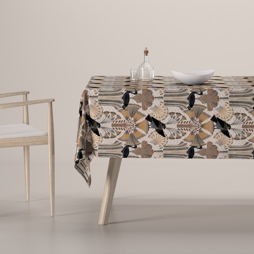 Obrus prostokątny 130 x 130 cm abstrakcyjny beżowo-brązowy wzór