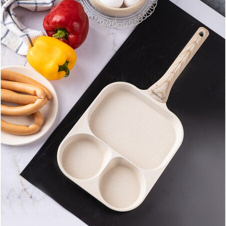 Patelnia marmurkowa 3 w 1 do jajek naleśników placków pancake 22x18cm BEŻOWA KLAUSBERG