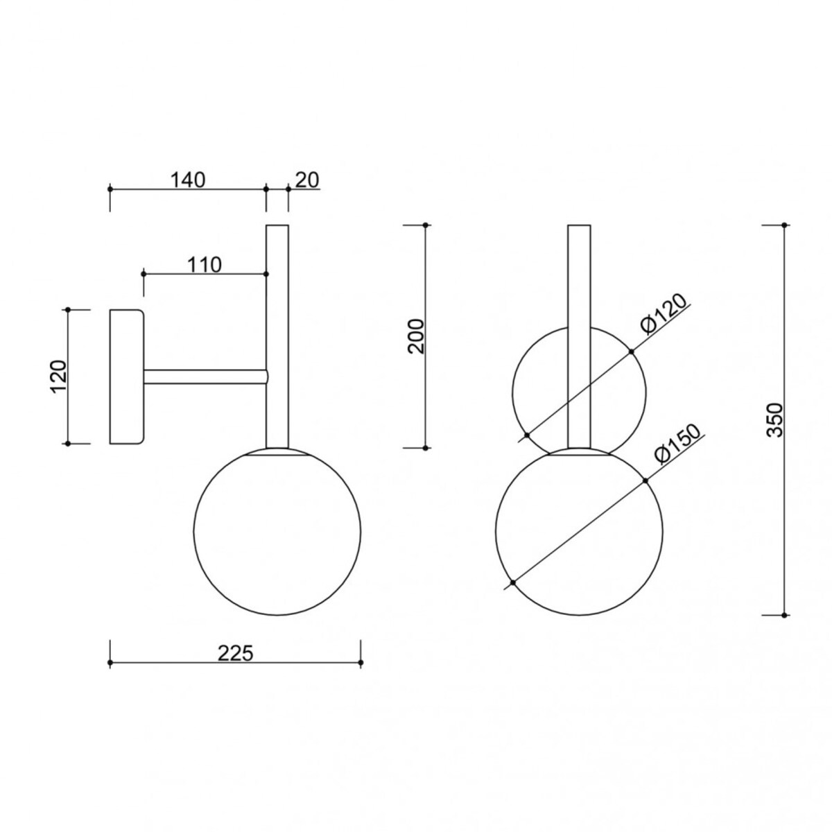KOP A czarna lampa ścienna / kinkiet z podwyższoną szczelnością IP44