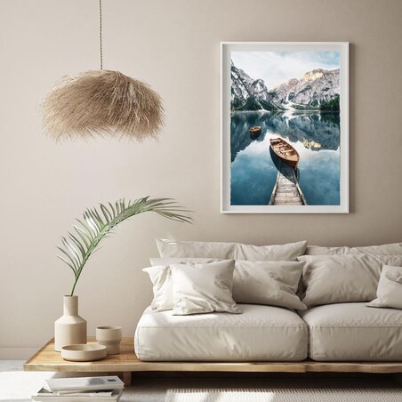Poster Story, Plakat, Obraz - Łodzie na Górskim Jeziorze Lago Braies No1, wymiary 60 x 84 cm