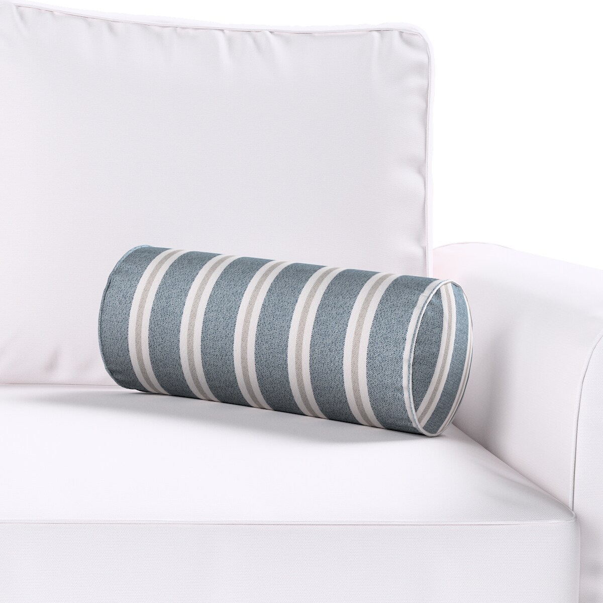 Poduszka wałek prosty, niebiesko-beżowe pasy, Ø16 x 40 cm, Scotti